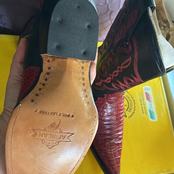 Women’s crocodile style western vaquero cowboy boots 7 7.5 red black genuine - Picture 6 of 7